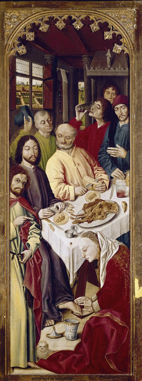 Triptyykki: Maria Magdaleena pesee Jeesuksen jalkoja (oikea paneeli) (tempera paneelissa tekijältä Nicolas Froment