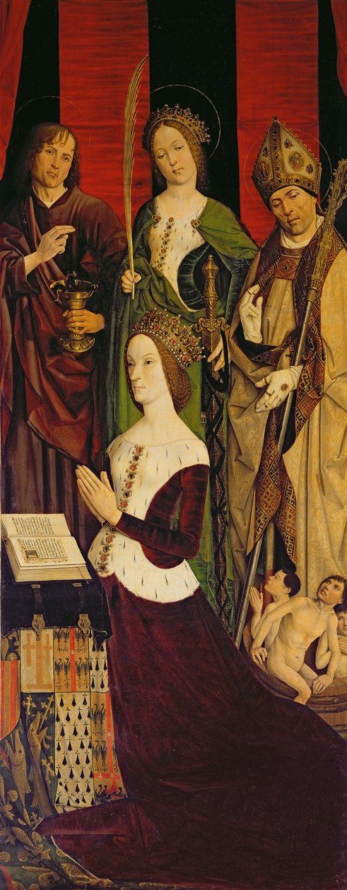Mooseksen ja palavan pensaan triptyykki, oikea paneeli Jeanne de Lavalista (k. 1498) Pyhän Johanneksen, Pyhän Katariinan ja Pyhän Nikolauksen kanssa, n. 1476 (katso myös 26542, 173010 ja 232840) tekijältä Nicolas Froment