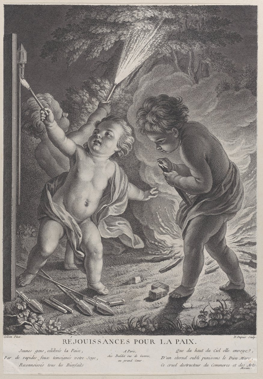 Rauhaa juhlimassa Rauhaa juhlimassa, kolme puttia ilotulituksella, 1745-71., 1745-71. tekijältä Nicolas Gabriel Dupuis