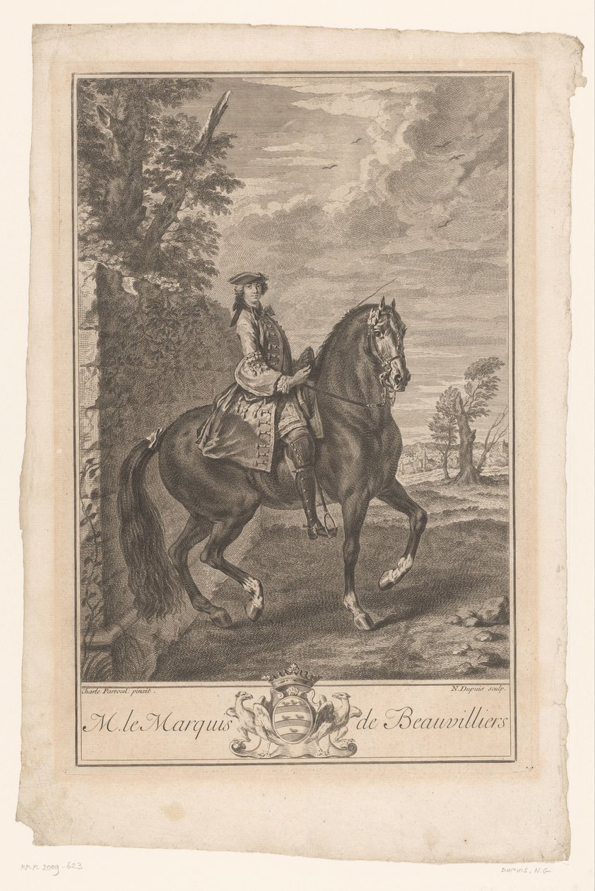 Paul de Beauvilliersin ratsastusmuotokuva M. le Marquis de Beauvilliers (otsikko esineessä) tekijältä Nicolas Gabriel Dupuis