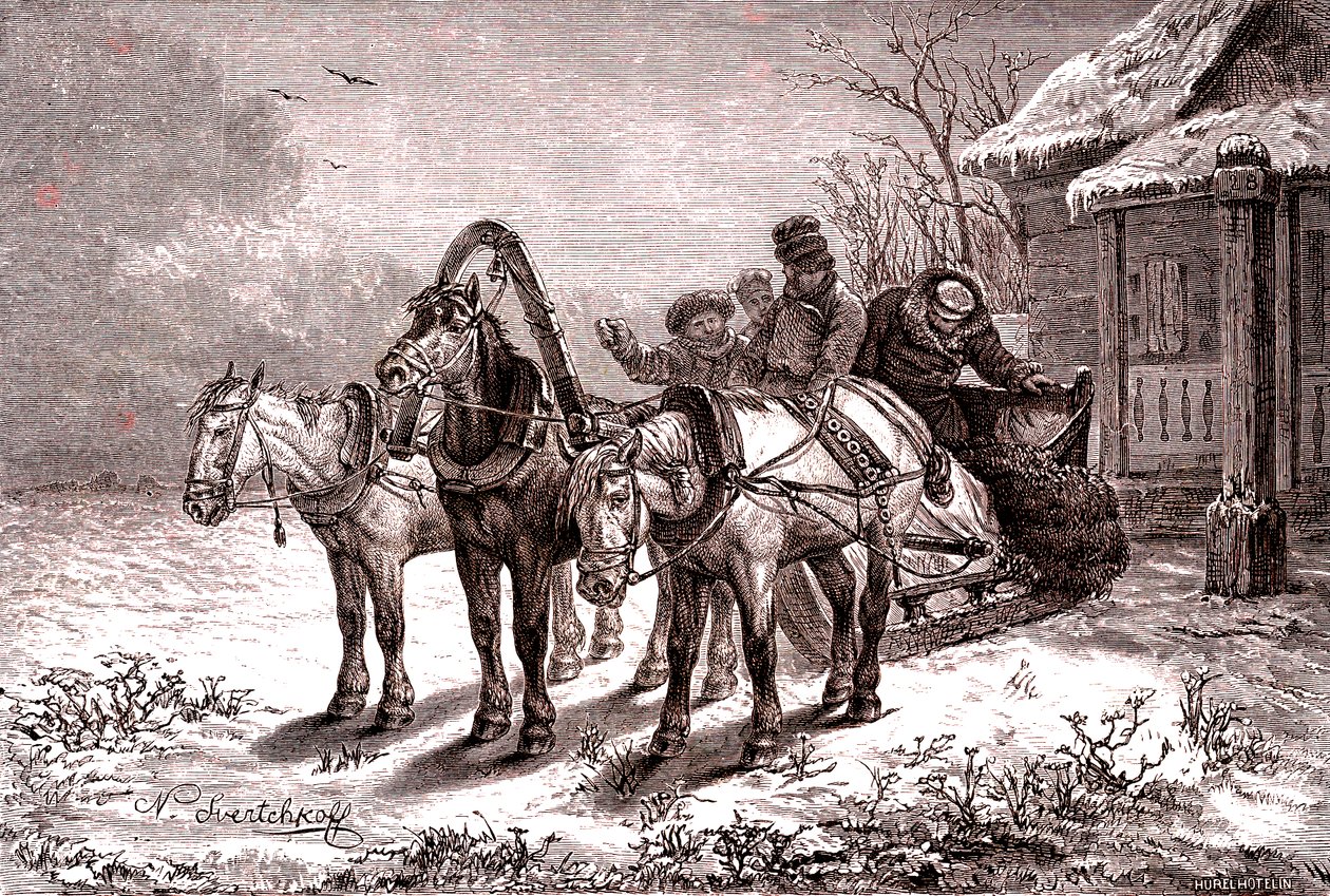 Venäjä. Välitysasema vuonna 1865. Postitalo.1865 (kaiverrus) tekijältä Nicolas Gregorovitch Svertschkoff
