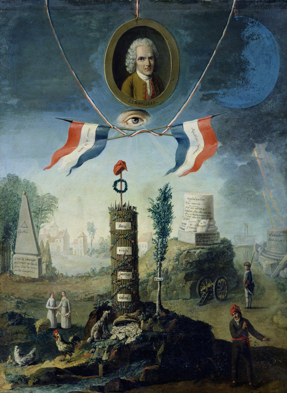 Vallankumouksen allegoria Jean-Jacques Rousseaun (1712-78) muotokuvamedaljonilla 1794 tekijältä Nicolas Henri Jeaurat de Bertry