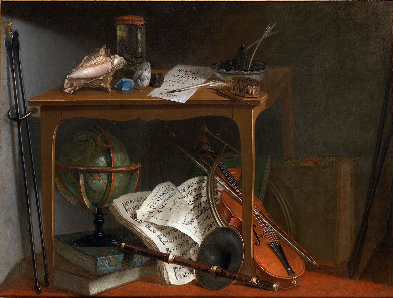 Yksi Devants de Cheminée: Naturalist Manual and Objects on a Table tekijältä Nicolas Henri Jeaurat de Bertry