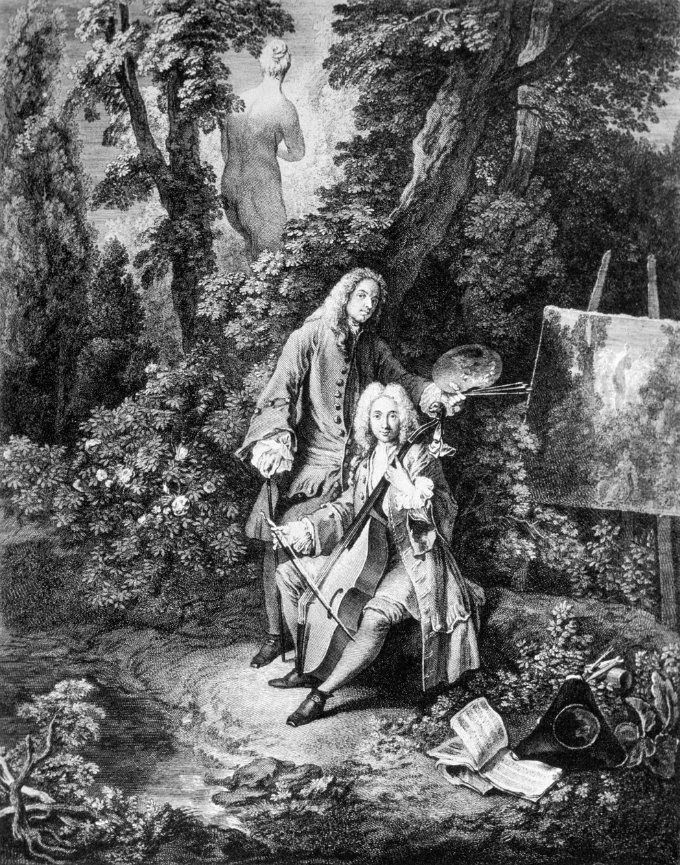 Taidemaalari Jean Antoine Watteau (1684-1721) ja hänen ystävänsä Jean De Jullienne (1686-1766), kaiverrus Nicolas Henri Tardieu tekijältä Nicolas Henri Tardieu