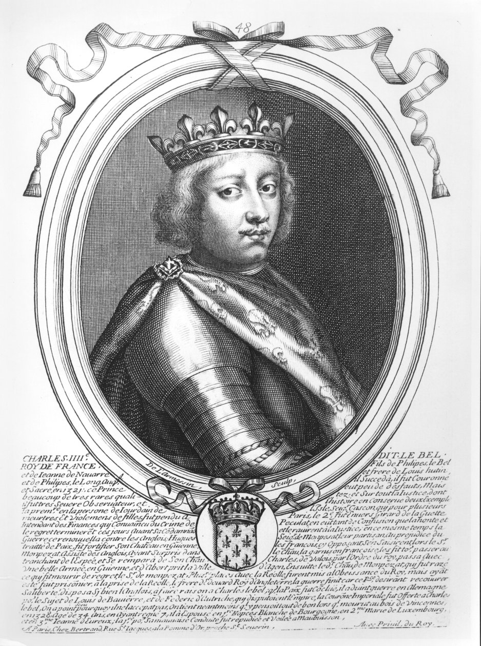 Kaarle IV (1294-1328) Messu, Ranskan ja Navarran kuningas, teoksesta Les Augustes Representations de tous les Rois de France Pharamondista Ludvig XIV:hen, Pariisi, 1679 tekijältä Nicolas II de Larmessin