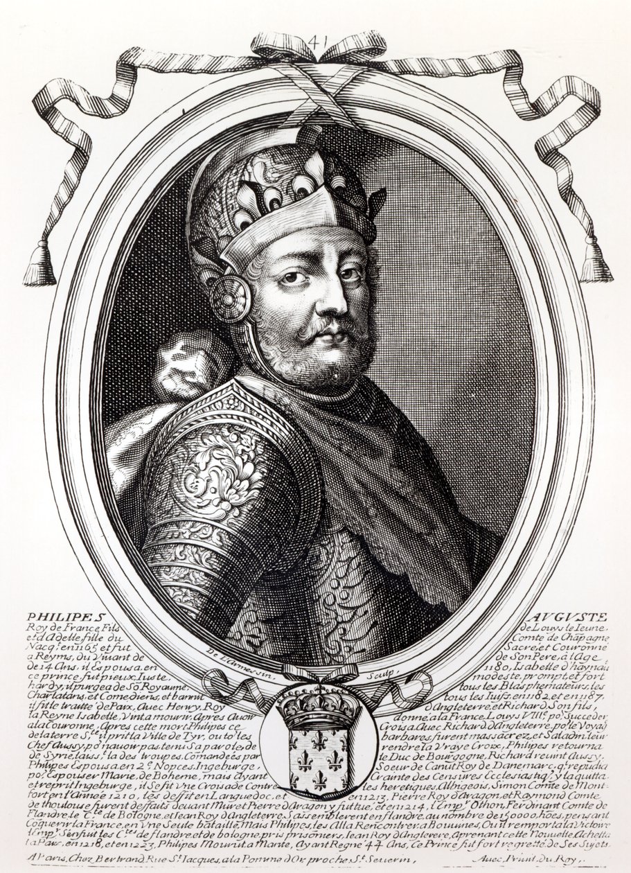 Philip Augustus II (1165-1223) Ranskan kuningas, "Les Augustes Representations de tous les Rois de France from Pharamond to Louis XIV", Pariisi, 1679 tekijältä Nicolas II de Larmessin