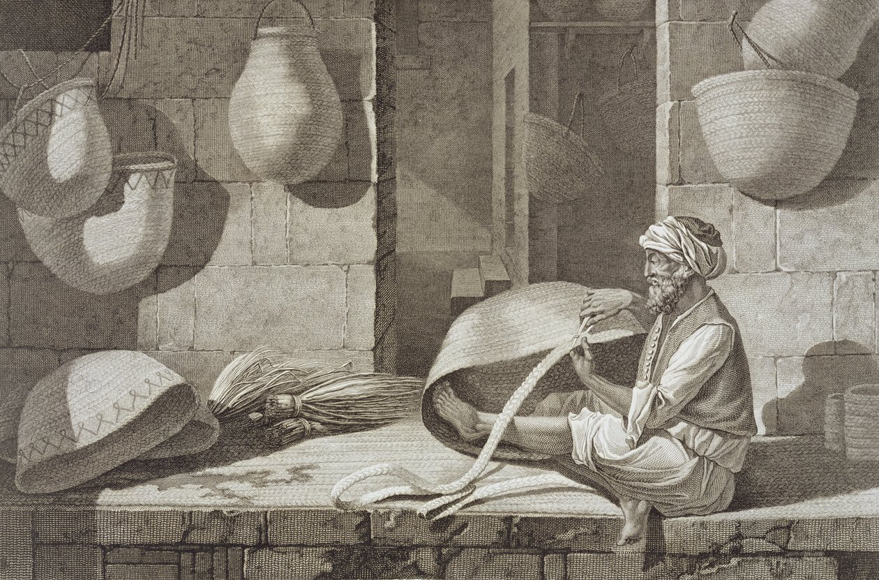 The Basket Maker, osasta II Arts and Trades of "Description of Egypt", kaiverrus Schroeder, pub. Napoleonin käskystä tekijältä Nicolas Jacques (after) Conte