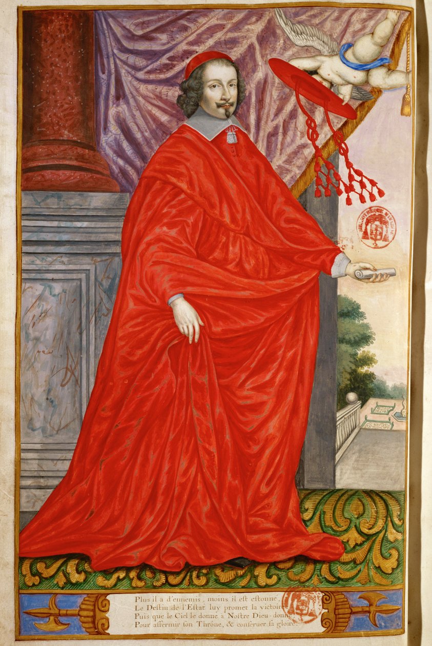 Mazarin, Jules, kardinaali Panegyrique illustre des Hommes celebres de notre Siecle -teoksesta Pienoiskuva pergamentilla MS 2213 ... (pienoiskuva pergamentilla) tekijältä Nicolas Jarry