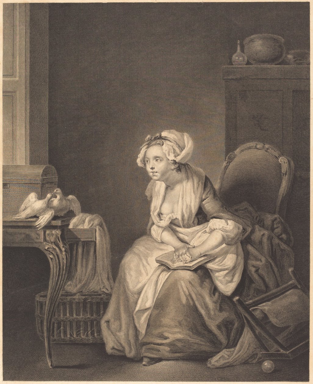 Ensimmäinen rakkauden oppitunti tekijältä Nicolas Joseph Voyez after Jean Baptiste Greuze