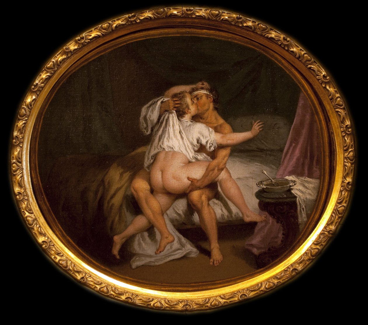 Upea kohtaus liköörissä. Nicolas Lancretin (1690-1743) maalaus öljy kankaalle. ranskalainen art tekijältä Nicolas Lancret