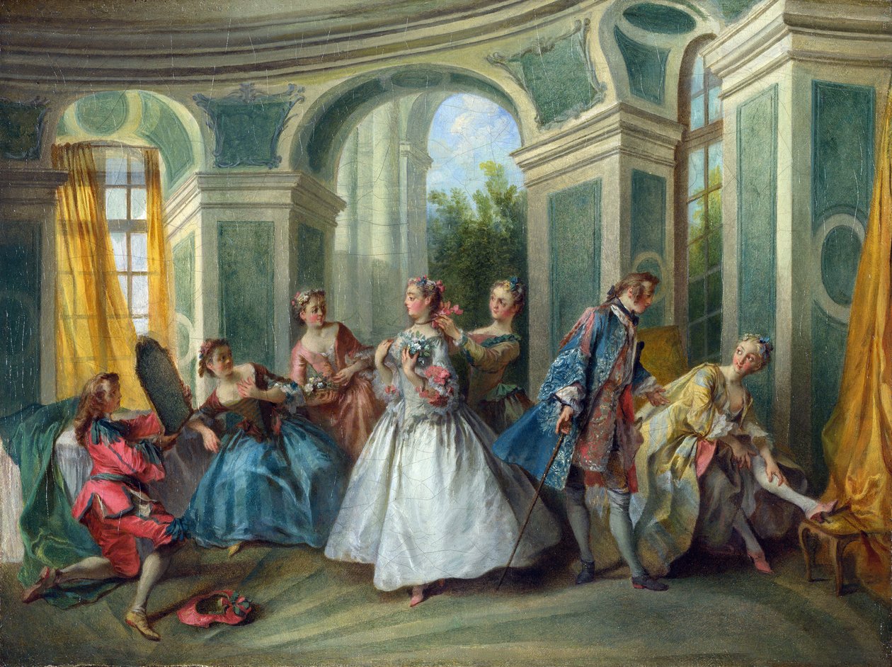 Lancret, Nicolas (1690-1743) Ihmisen neljä aikakautta: Nuoruus Öljy kankaalle rokokoo n. 1735 Ranskan kansallisgalleria, Lontoo 34,3x45,3 maalaus tekijältä Nicolas Lancret