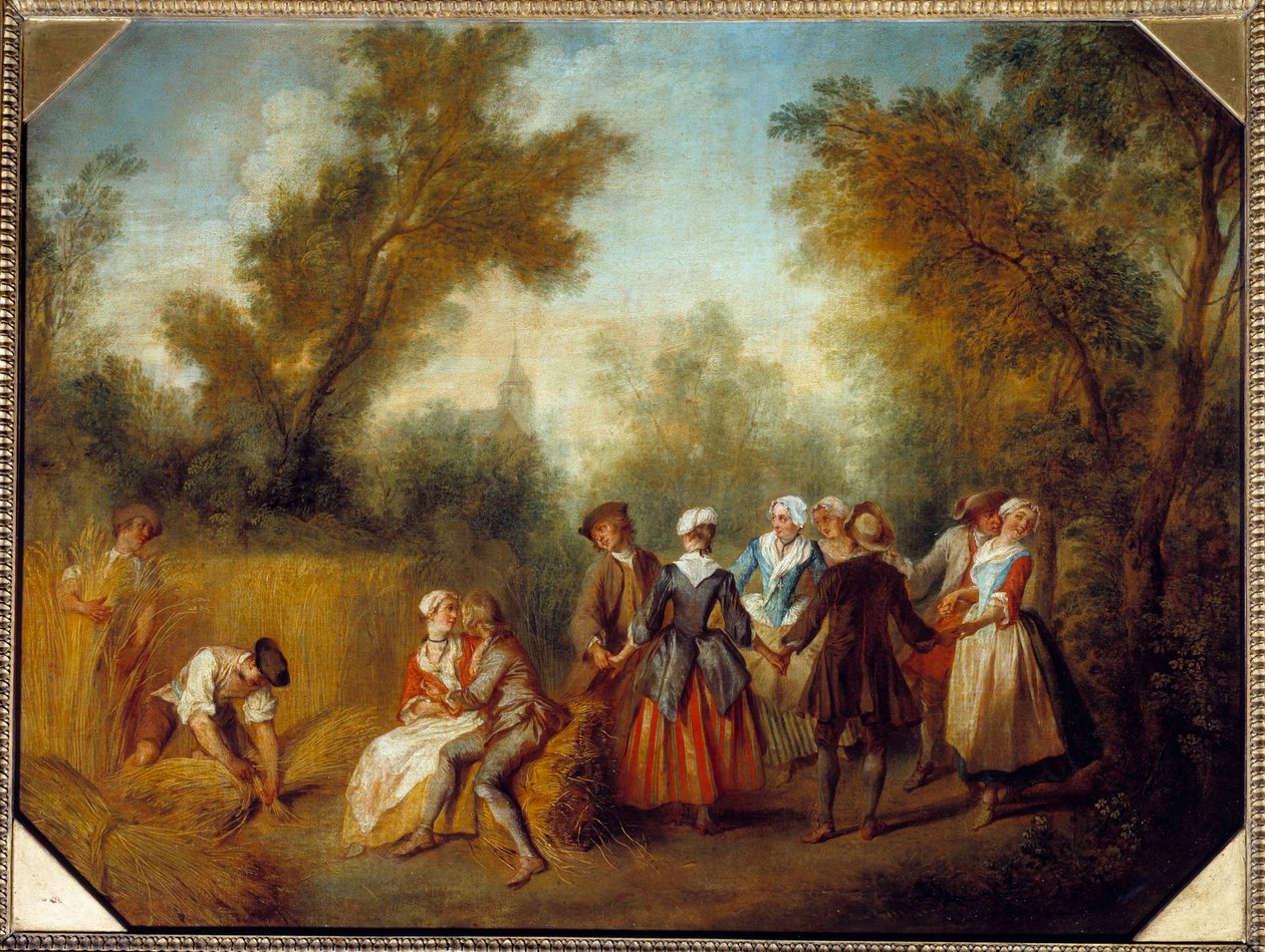 Summer Country -juhlat sadonkorjuun aikaan. Nicolas Lancretin (1690-1743) maalaus 1700-luvun aurinko. 0,69x0,89 m tekijältä Nicolas Lancret