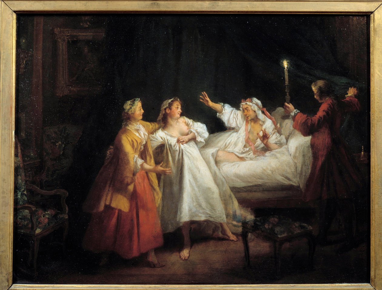 Jean de La Fontainen tarinoita: Nicolas Lancretin (1690-1743) Gasconin rankaisema maalaus kuparille, Sun. 0,28 x 0,36 m tekijältä Nicolas Lancret