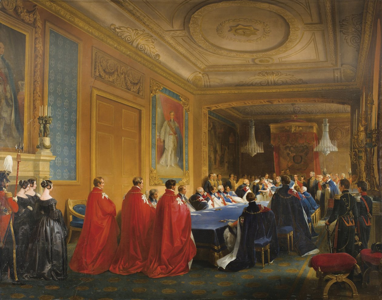 Louis-Philippe sai sukkanauhan ritarikunnan nuoren kuningatar Victorian käsistä, 1844 tekijältä Nicolas Louis Francois Gosse