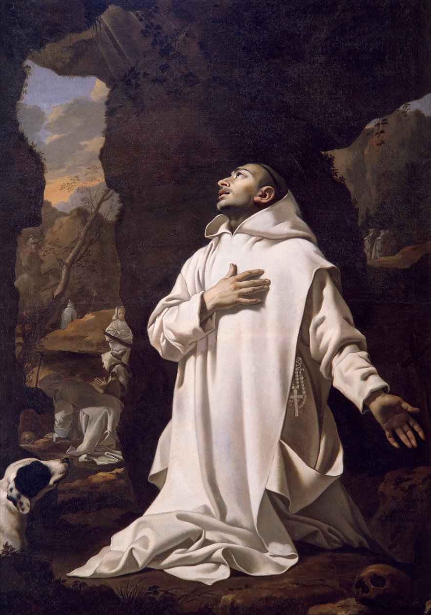 Pyhä Bruno rukoilee erämaassa, Nicolas Mignard (1606-1668), öljy kankaalle, 220x1445 cm tekijältä Nicolas Mignard