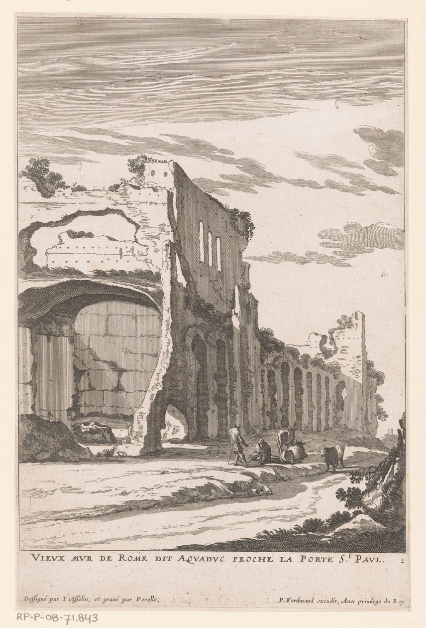 Akveduktin rauniot Roomassa Vieux Mur de Rome dit Aquaduc proche la Porte St. Paul (otsikko esineessä) tekijältä Nicolas Perelle