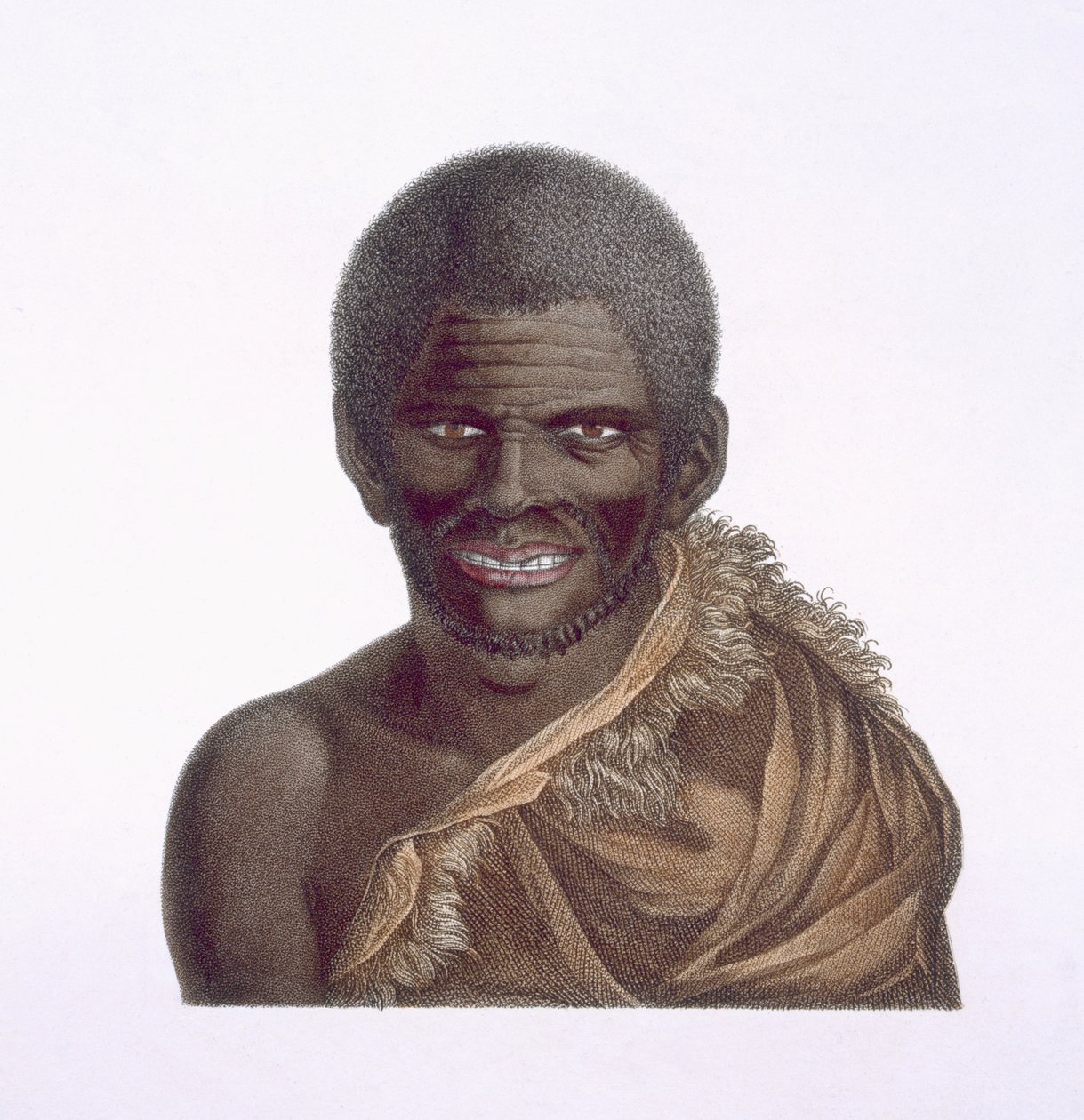 Paraberi-nimisen miehen muotokuva, Van Diemens land, 1791, julkaistu 1815 tekijältä Nicolas Petit