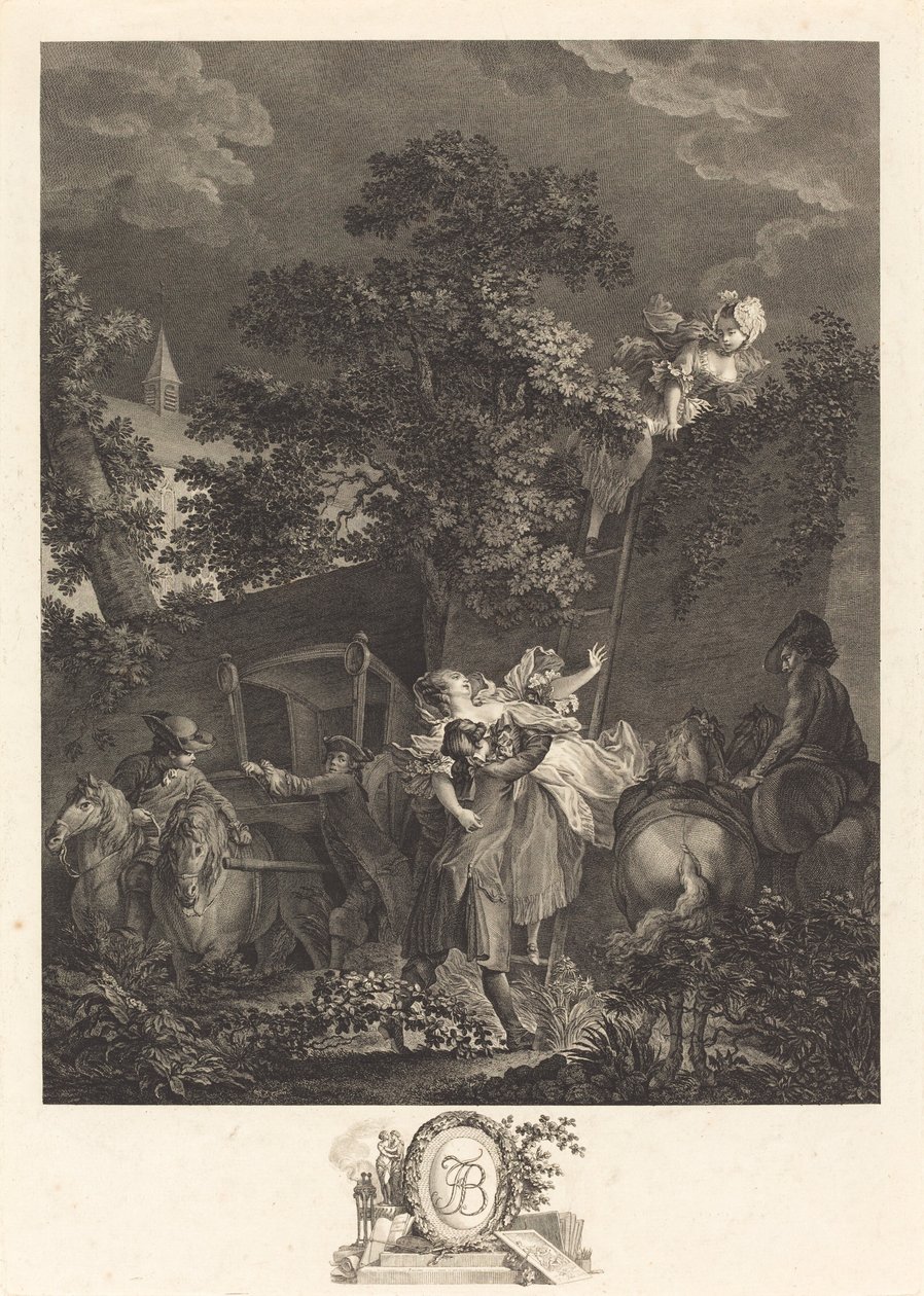 Yöinen sieppaus tekijältä Nicolas Ponce after Pierre Antoine Baudouin