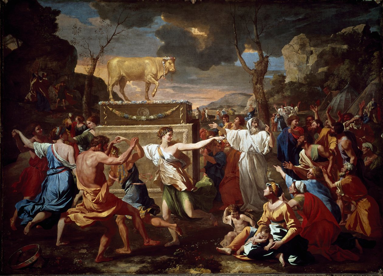 Kultaisen vasikan palvonta tekijältä Nicolas Poussin
