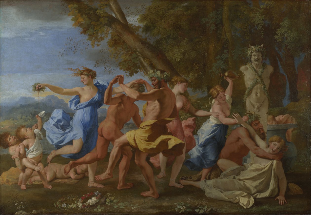 Bacchanal ennen hermia, n. 1634 tekijältä Nicolas Poussin