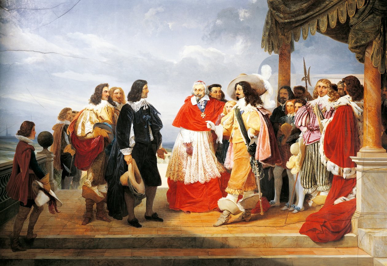 Kardinaali Richelieu esittelee Poussinin Ludvig XIII:lle vuonna 1640, yksityiskohta Jean Alaux