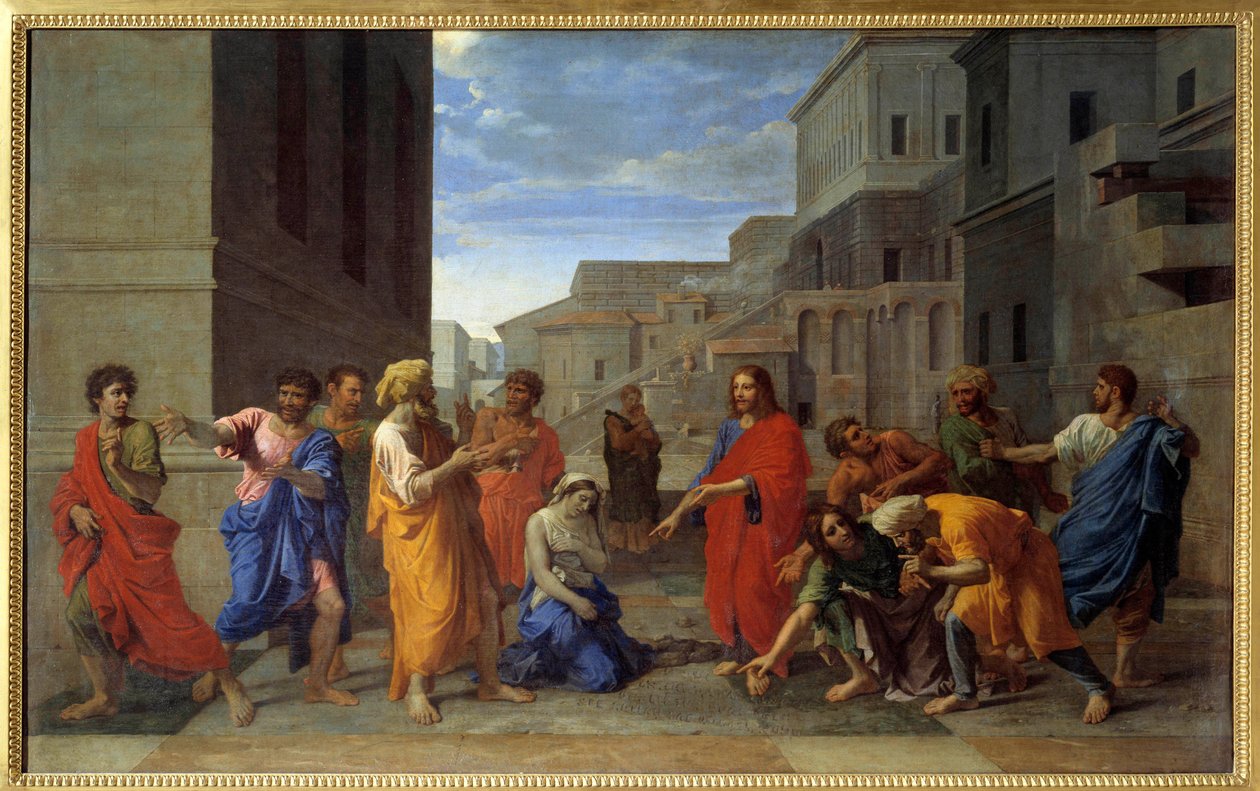 Nicolas Poussinin maalaus Kristus ja avionrikkojanainen tekijältä Nicolas Poussin