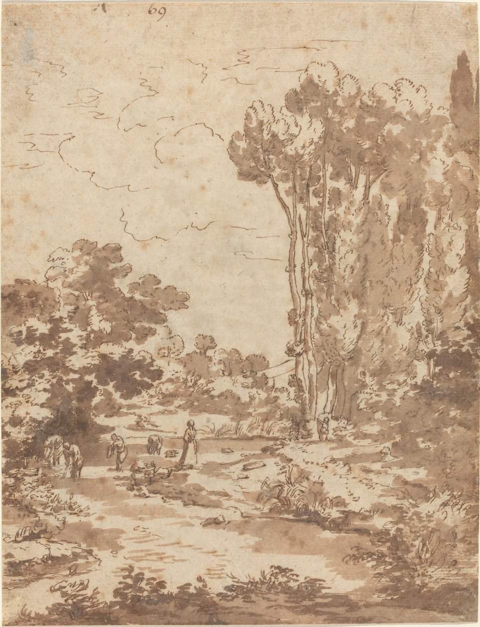 Figuurit kylpevät virrassa tekijältä Nicolas Poussin