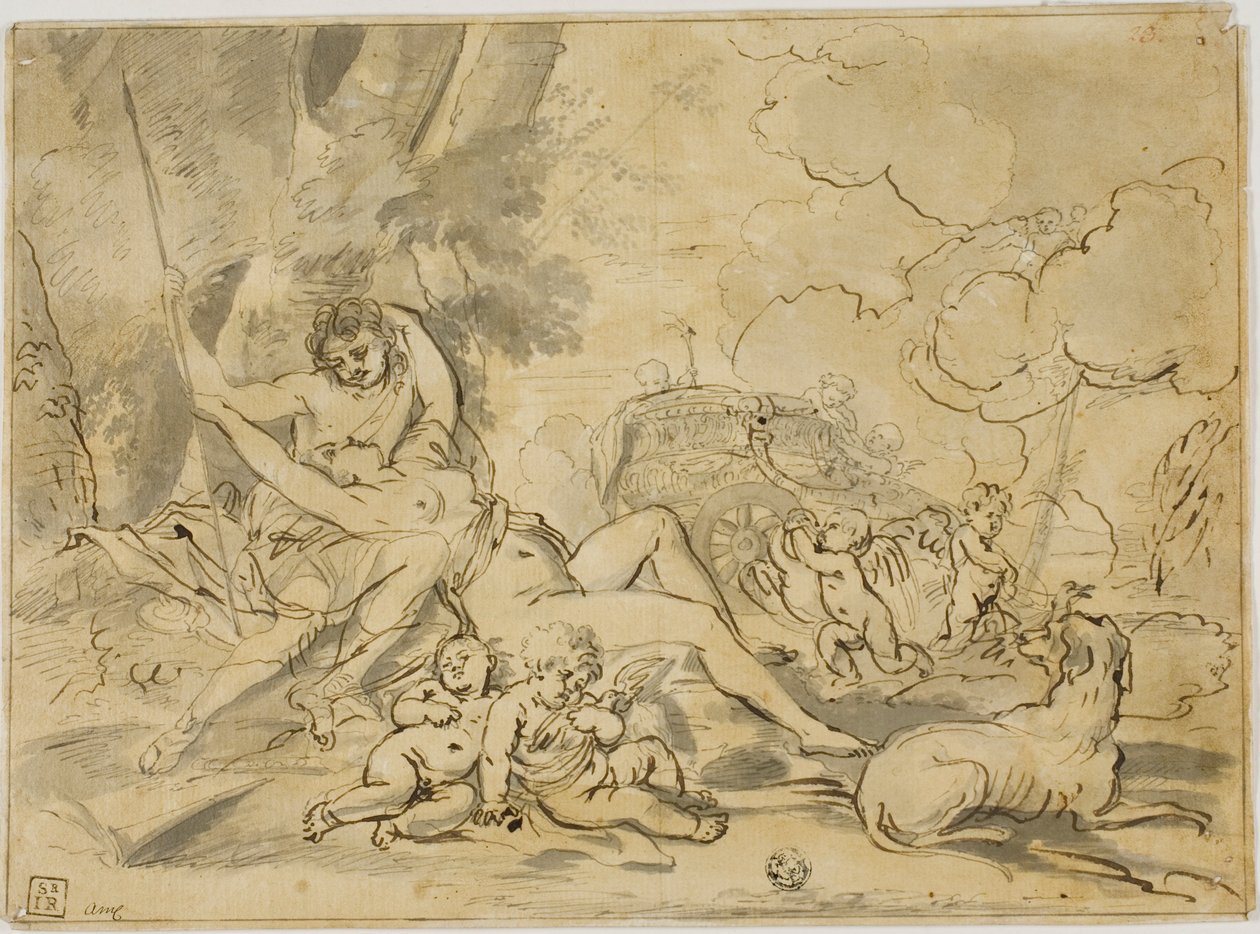 Figuurit, vaunut ja koira tekijältä Nicolas Poussin