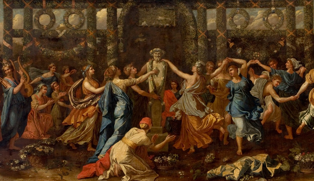 Hymenaios disfressat de dona durant una ofrena a Príap, c.1635 (oli sobre tela) (detall)finès tekijältä Nicolas Poussin