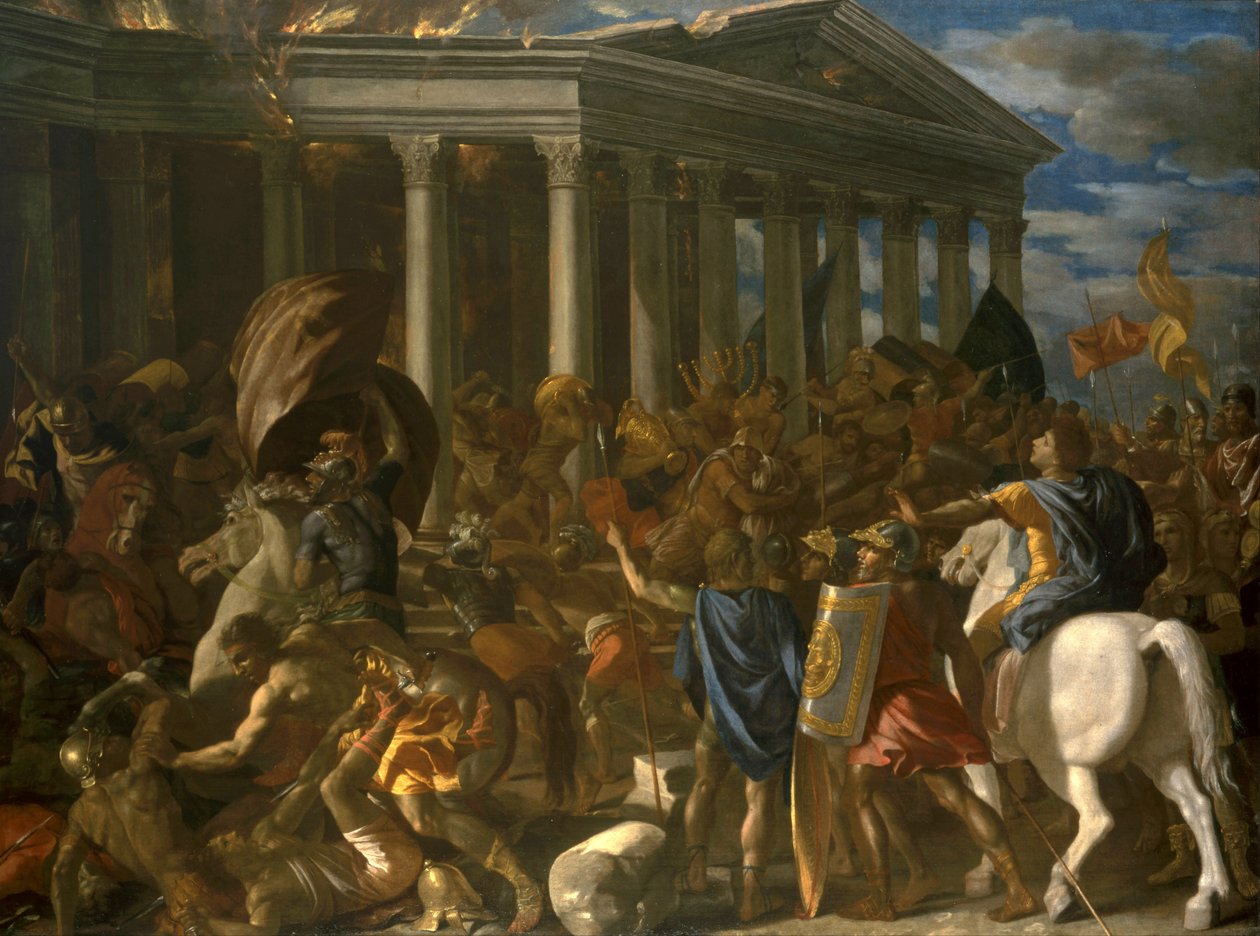 La destruction du temple de Jerusalem - Jerusalemin temppelin tuho, kirjoittanut Poussin, Nicolas (1594-1665). Öljy kankaalle tekijältä Nicolas Poussin