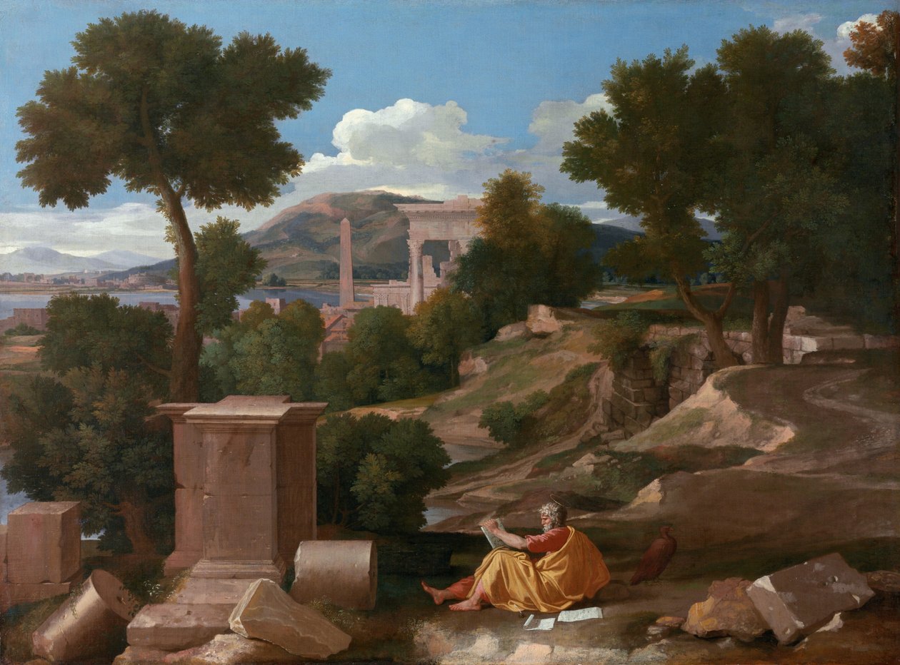 Pyhän Johanneksen maisema Patmoksella tekijältä Nicolas Poussin