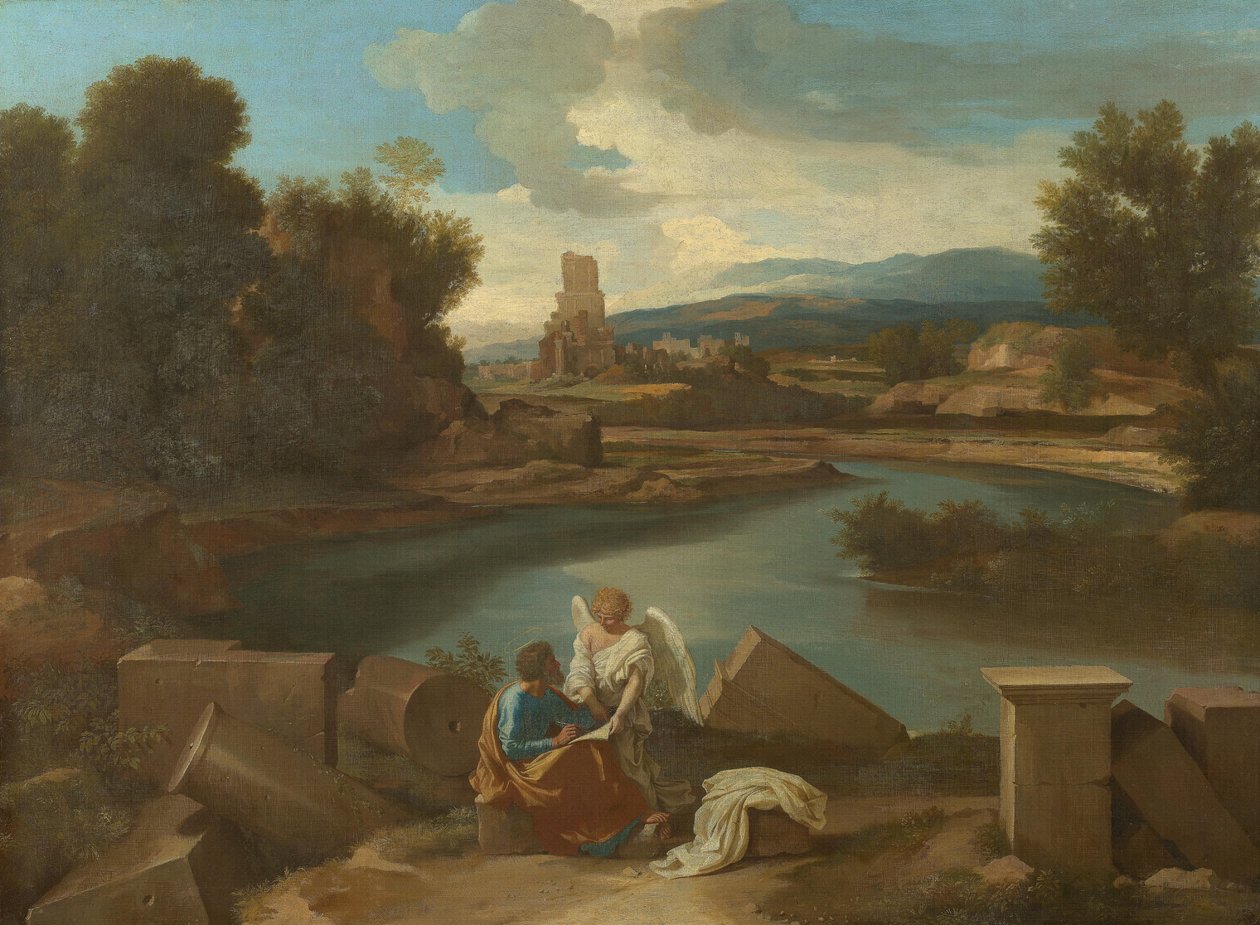 Maisema Rooman Campagnalta, Matteus ja enkeli tekijältä Nicolas Poussin