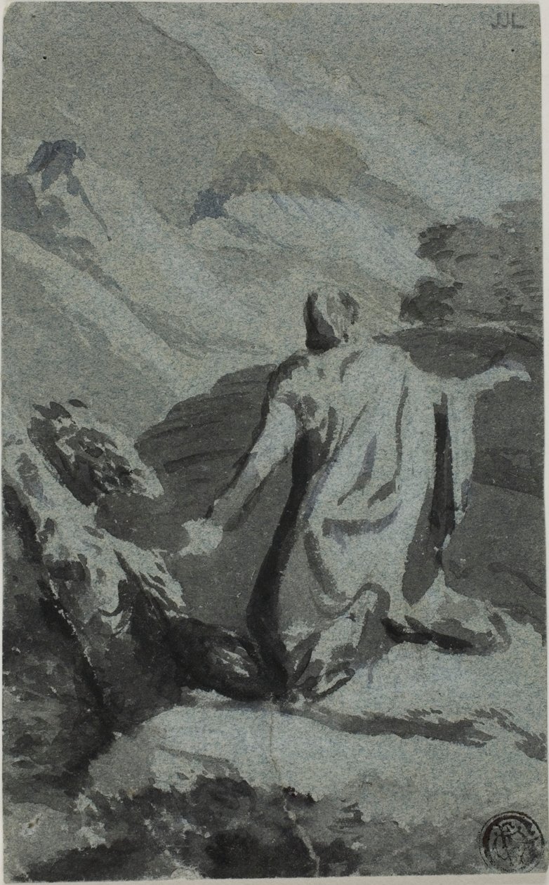 Mies rukoilee erämaassa tekijältä Nicolas Poussin