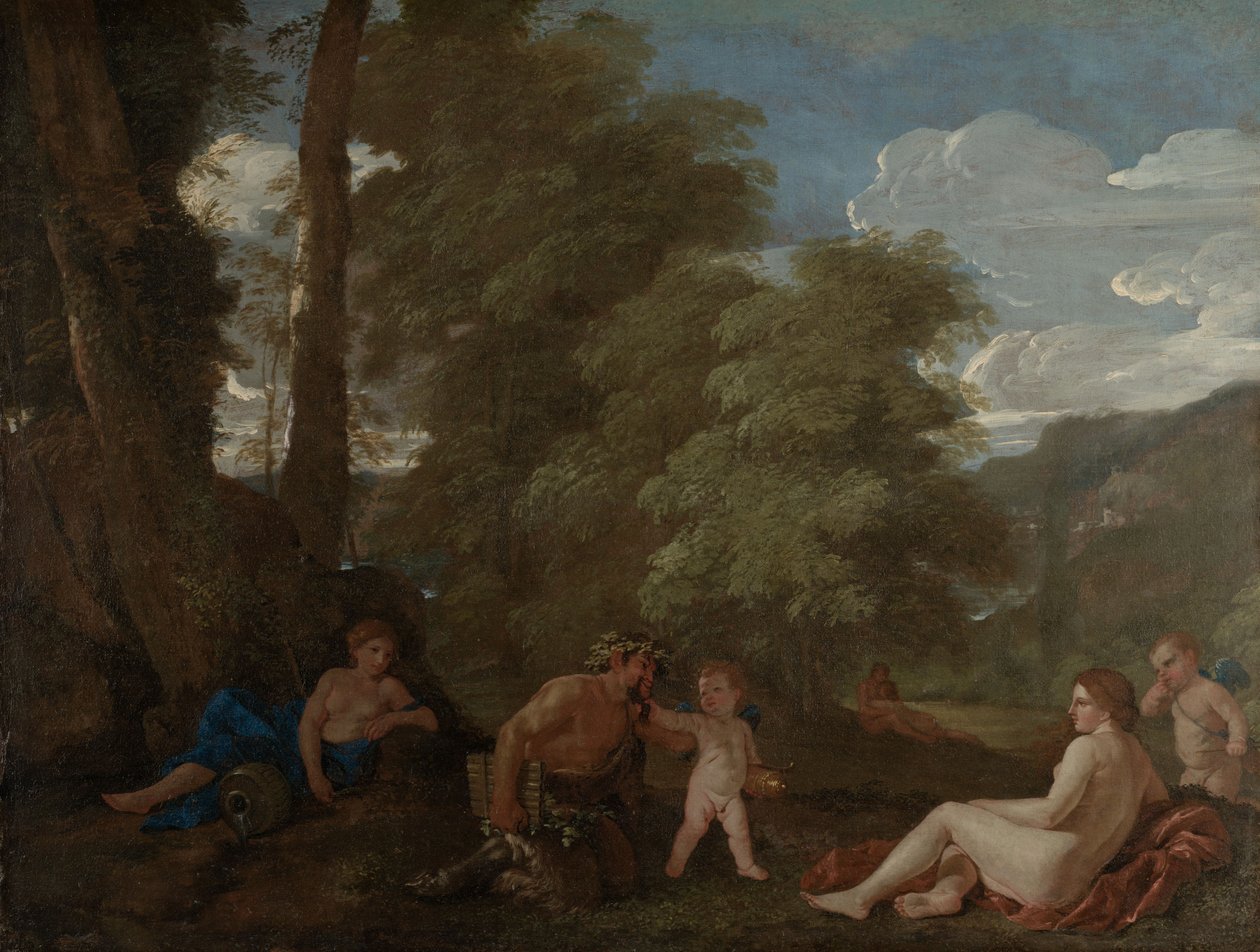 Nymfit ja satyyri eli Amor Vincit Omnia, n. 1625-27 (öljy kankaalle) tekijältä Nicolas Poussin