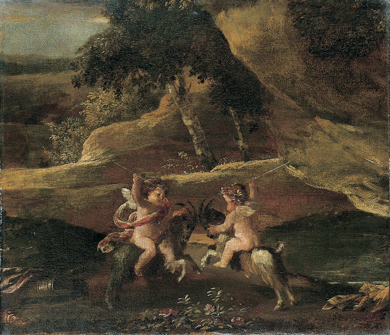 Putti taistelee vuohilla tekijältä Nicolas Poussin