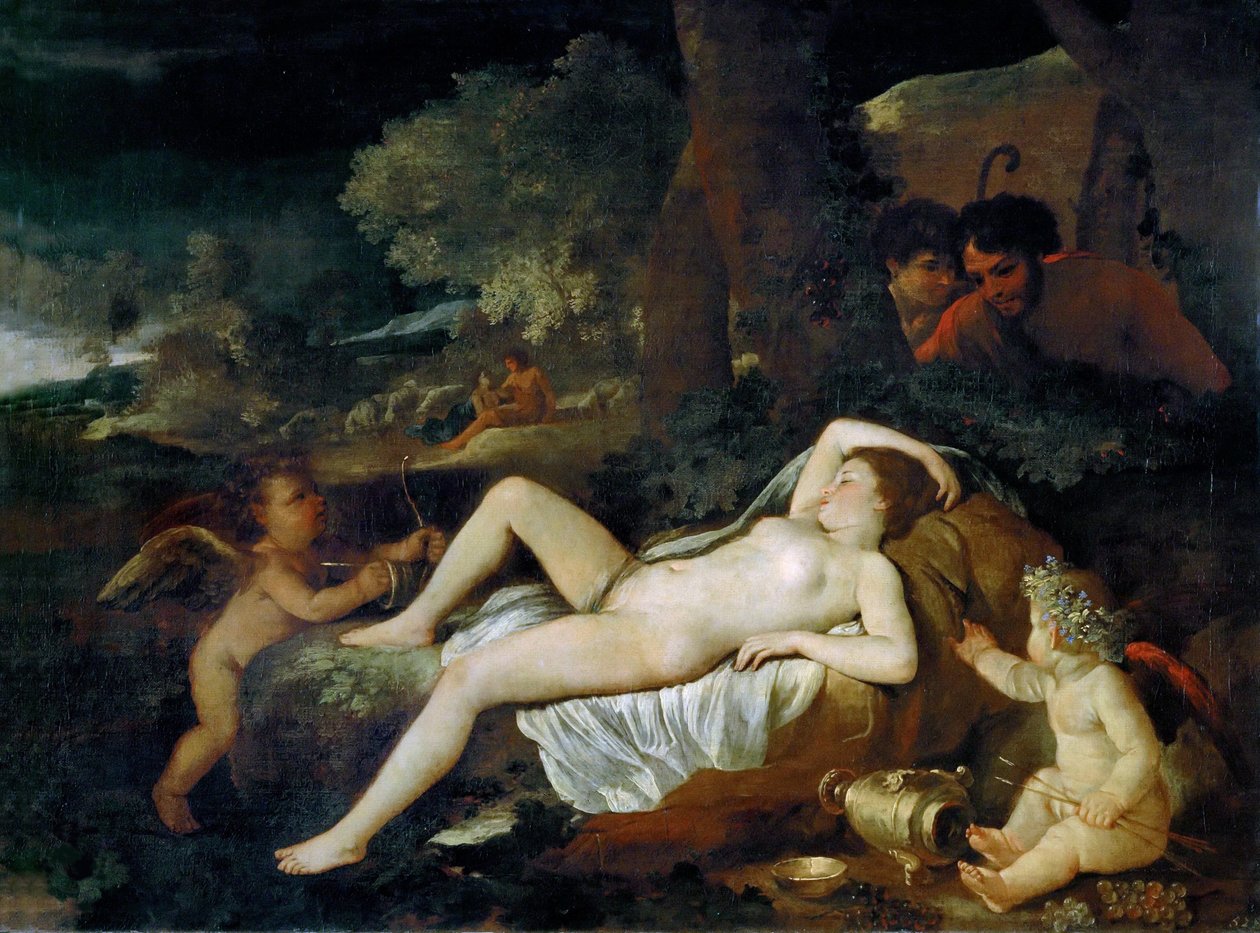 Lepäävä Venus amorin kanssa, noin 1624. tekijältä Nicolas Poussin