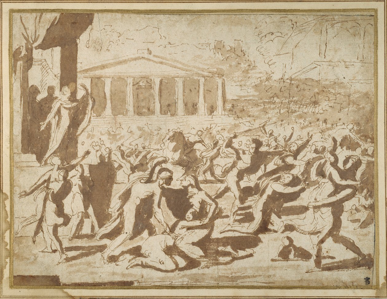 Study for the Abduction of the Sabine Women, n. 1633 (muste & pesu paperille) tekijältä Nicolas Poussin