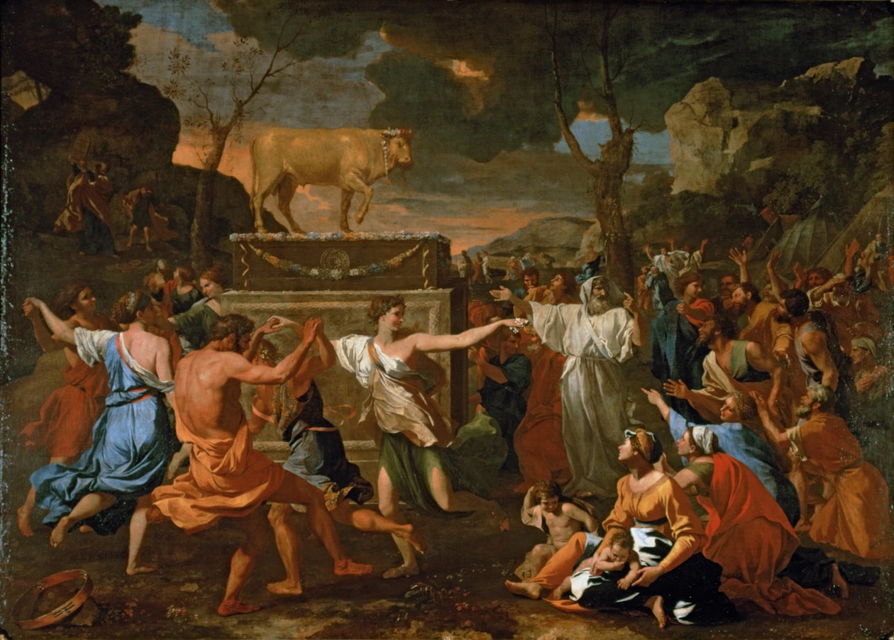 Kultaisen vasikan palvonta ... tekijältä Nicolas Poussin