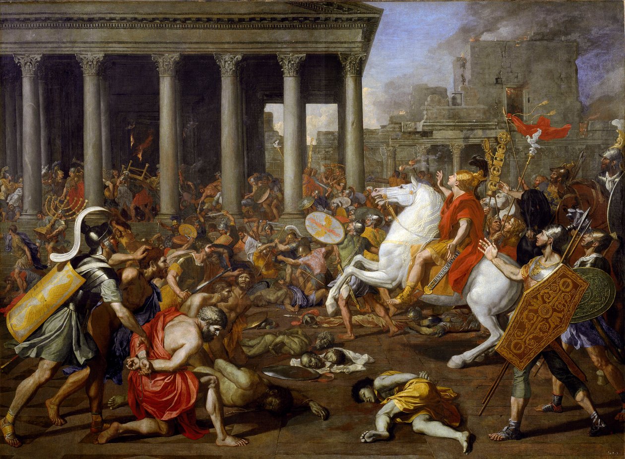 Jerusalemin temppelien tuhoaminen Tituksen toimesta tekijältä Nicolas Poussin
