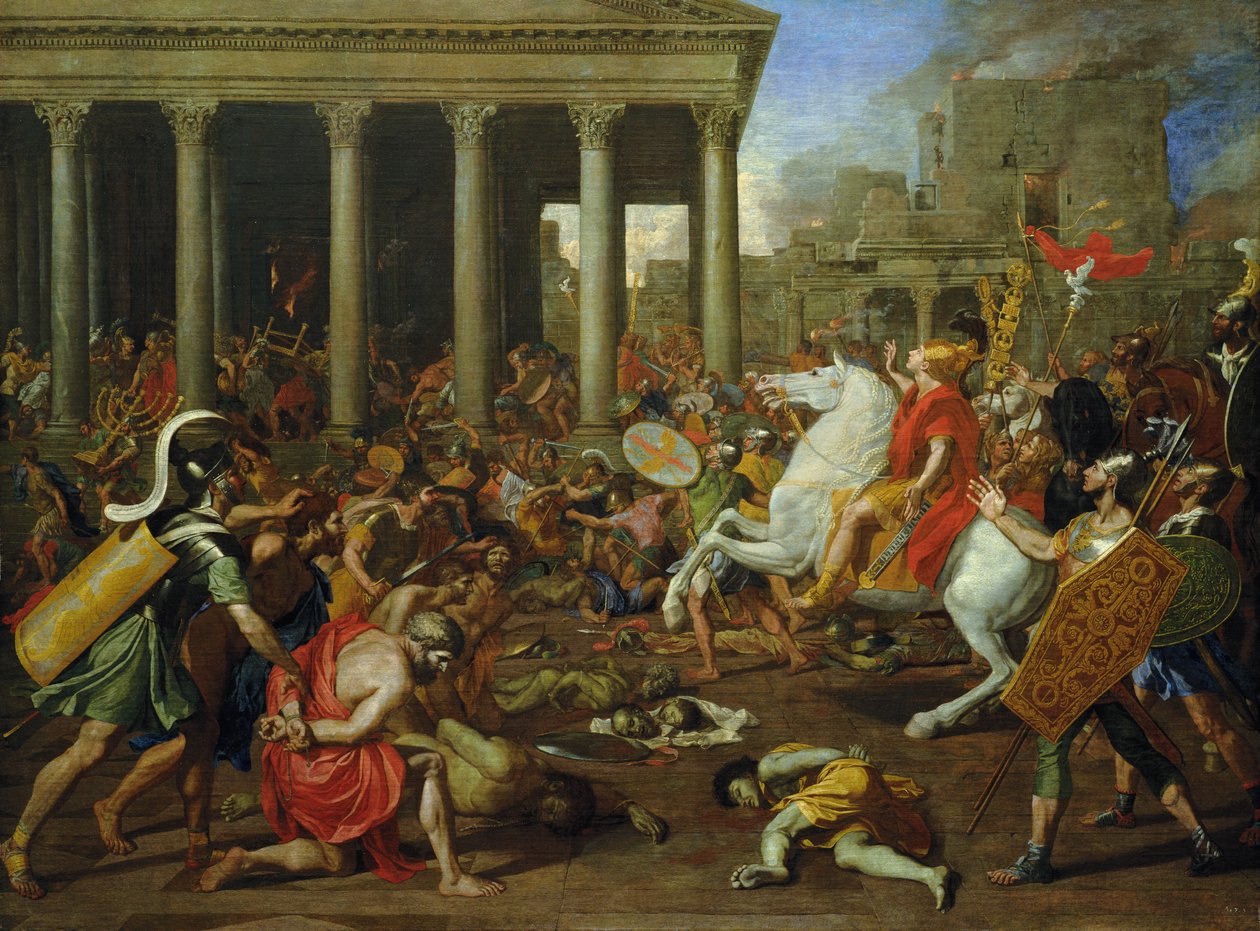 Tituksen temppelien tuhoaminen Jerusalemissa, n. 1638/39 tekijältä Nicolas Poussin