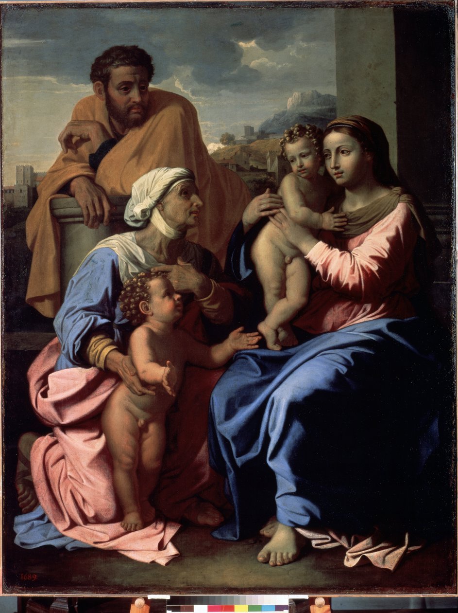 Pyhä perhe Johannes Kastajan ja Pyhän Elisabetin kanssa tekijältä Nicolas Poussin