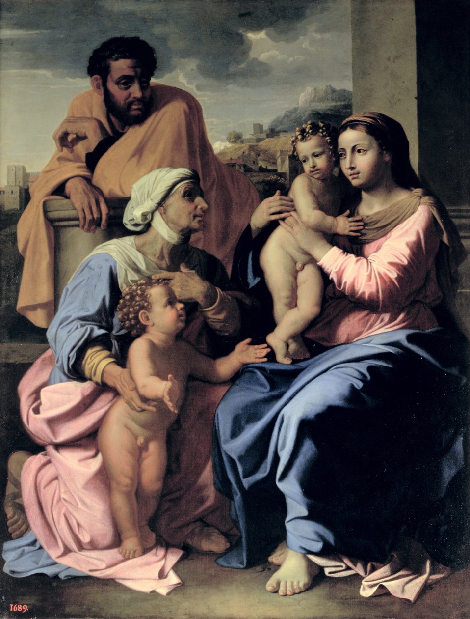 Pyhä perhe Pyhän Elisabetin ja Johannes Kastajan kanssa tekijältä Nicolas Poussin