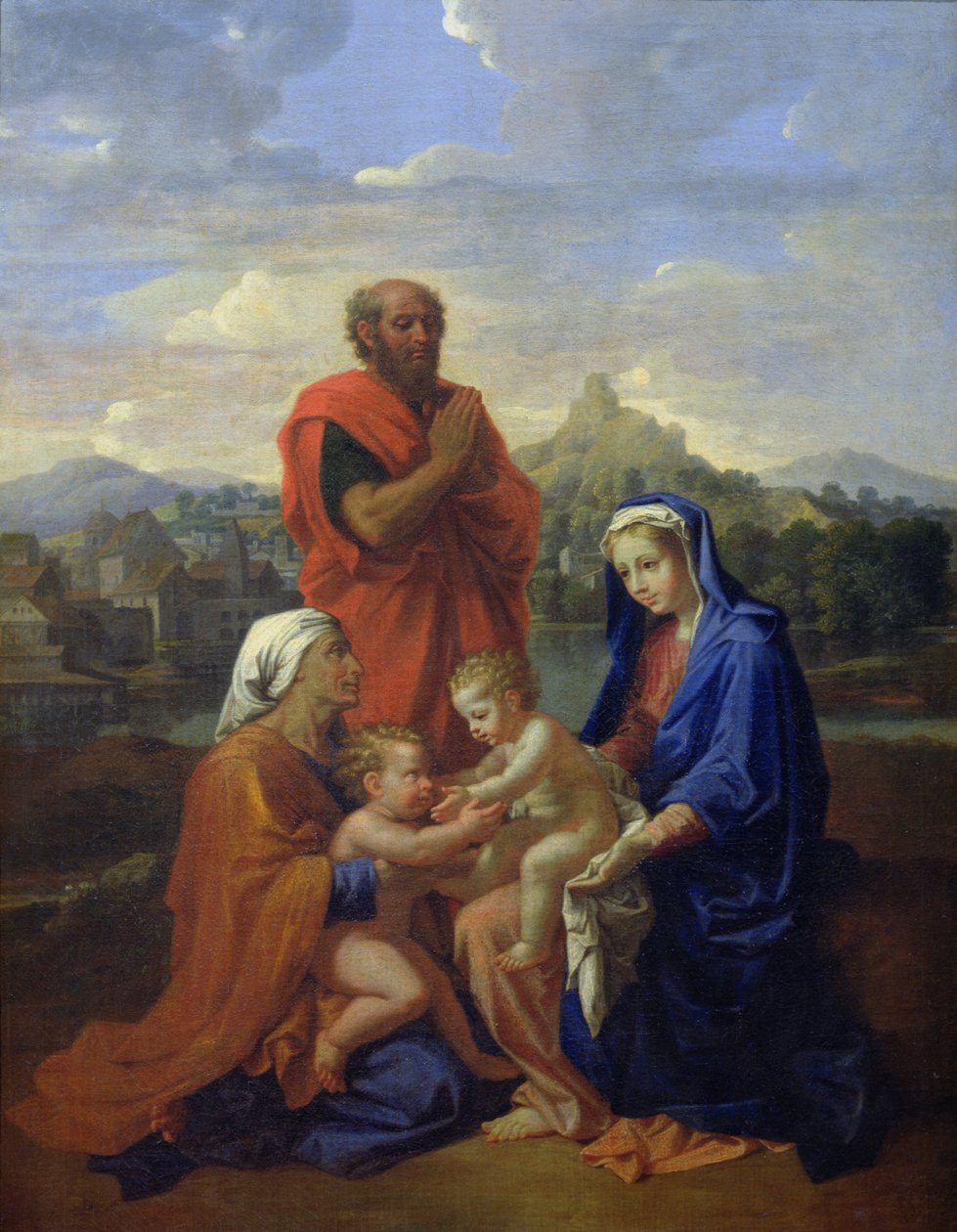 Pyhä perhe Pyhän Johanneksen, Pyhän Elisabetin ja Pyhän Joosefin kanssa rukoilemassa, 1656 tekijältä Nicolas Poussin