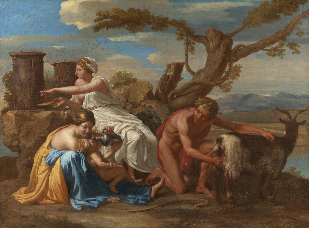 Amalthea-vuohen imettämä Jupiter-lapsi tekijältä Nicolas Poussin