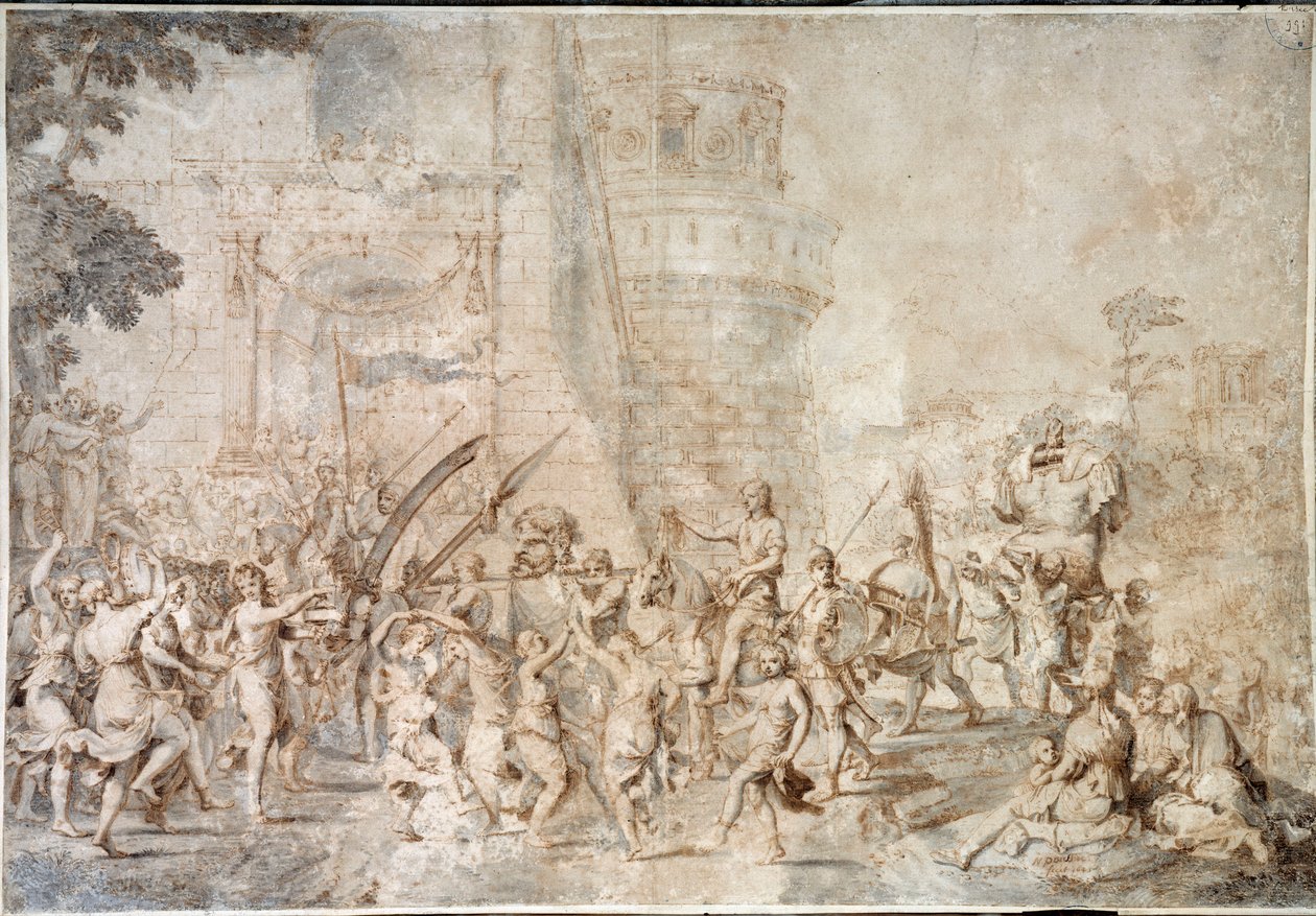Daavidin voitto, joka tuo takaisin Nicolas Poussinin Goljatin piirustuksen pään tekijältä Nicolas Poussin