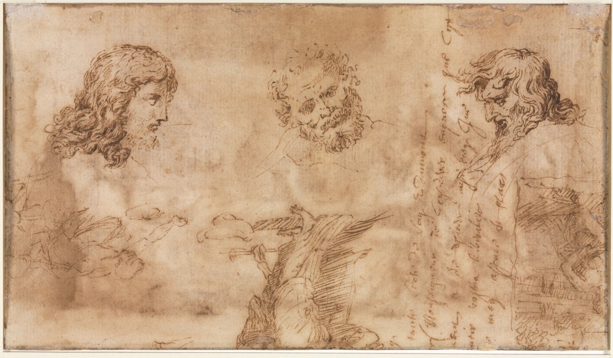 Kolme päätä ja muita luonnoksia (käänteinen) tekijältä Nicolas Poussin