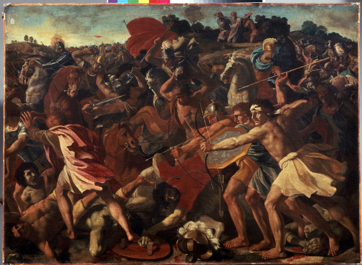 ""Josuan voitto amalekilaisista"" israelilaisten ja amalekilaisten välisen taistelun aikana - Nicolas Poussinin (1594-1665) maalaus, noin 1624-1625. Öljy kankaalle. Ranskalainen taide, barokkityyli. M tekijältä Nicolas Poussin