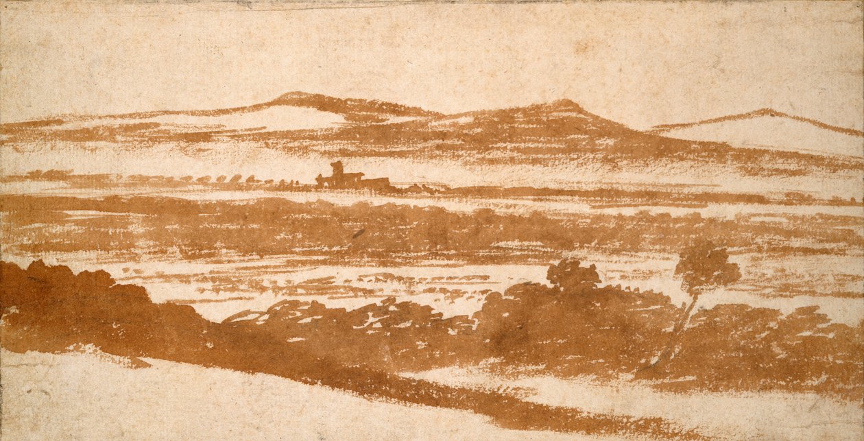 Näkymä laakson yli kohti kaukaisia kukkuloita, 1500-luvun alku tekijältä Nicolas Poussin