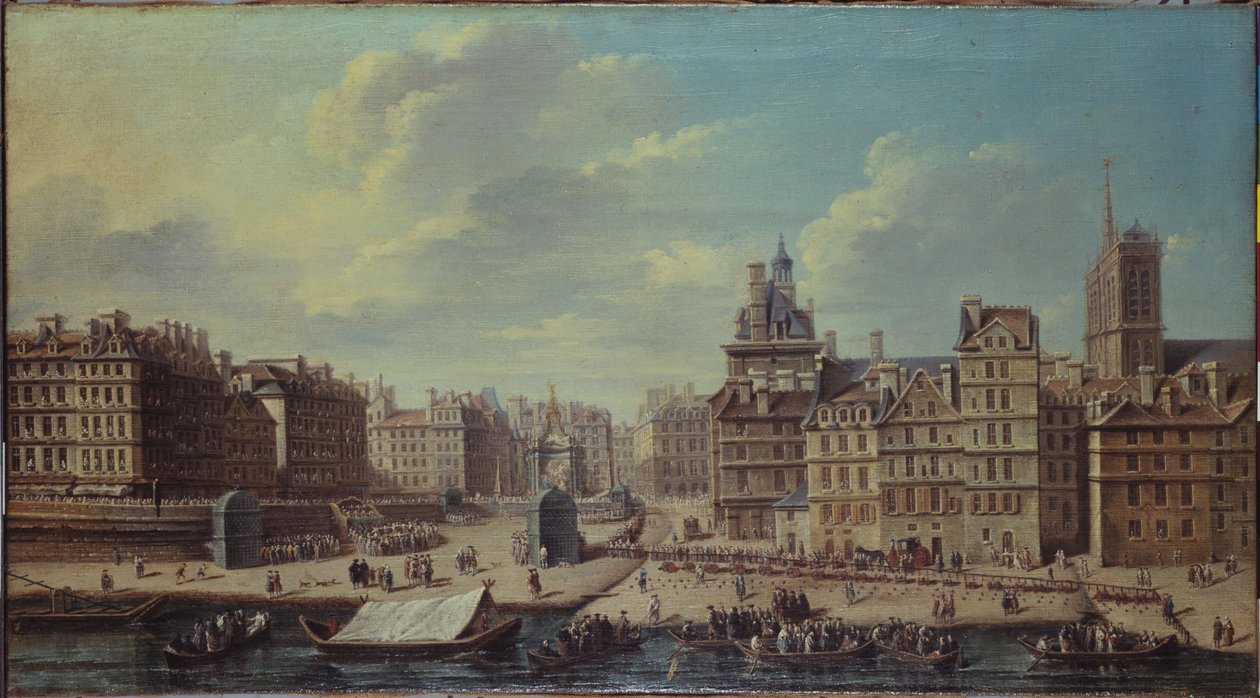 Place de Grève -aukiolla pidetyt juhlat Dauphinin tyttären prinsessa Marie-Thérèsen syntymän johdosta heinäkuussa 1746. tekijältä Nicolas Raguenet