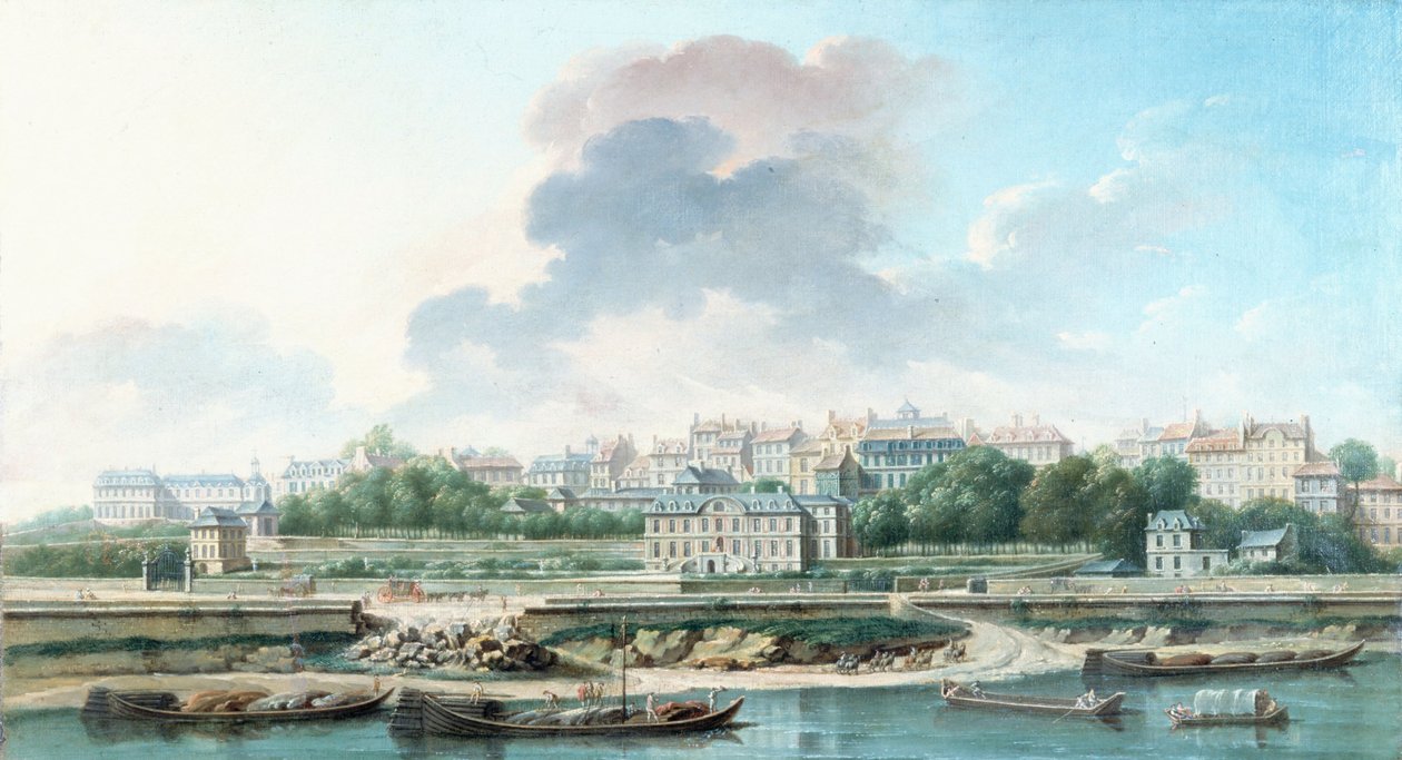 Le Quai et le Village de Passy, vue de la rive gauche, en 1757 (öljy kankaalle) tekijältä Nicolas Raguenet